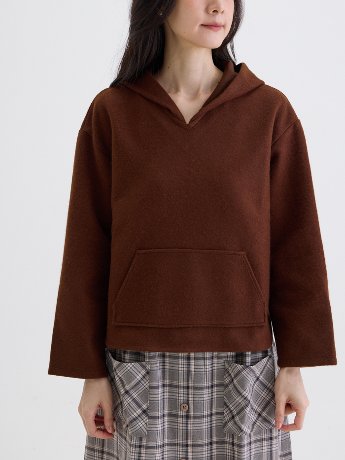 精靈連帽口袋長袖上衣-焦茶