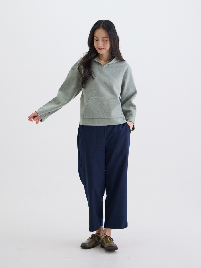 精靈連帽口袋長袖上衣-薄青