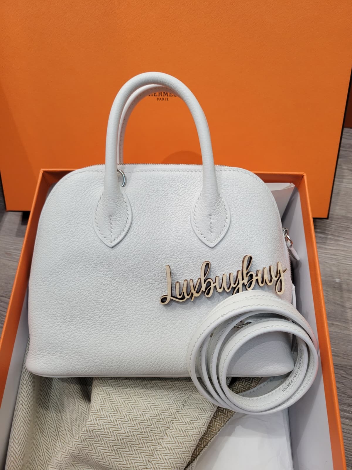 HERMES MINI BOLIDE 0U NEW WHITE CK EVERCOLOR 新白色銀扣