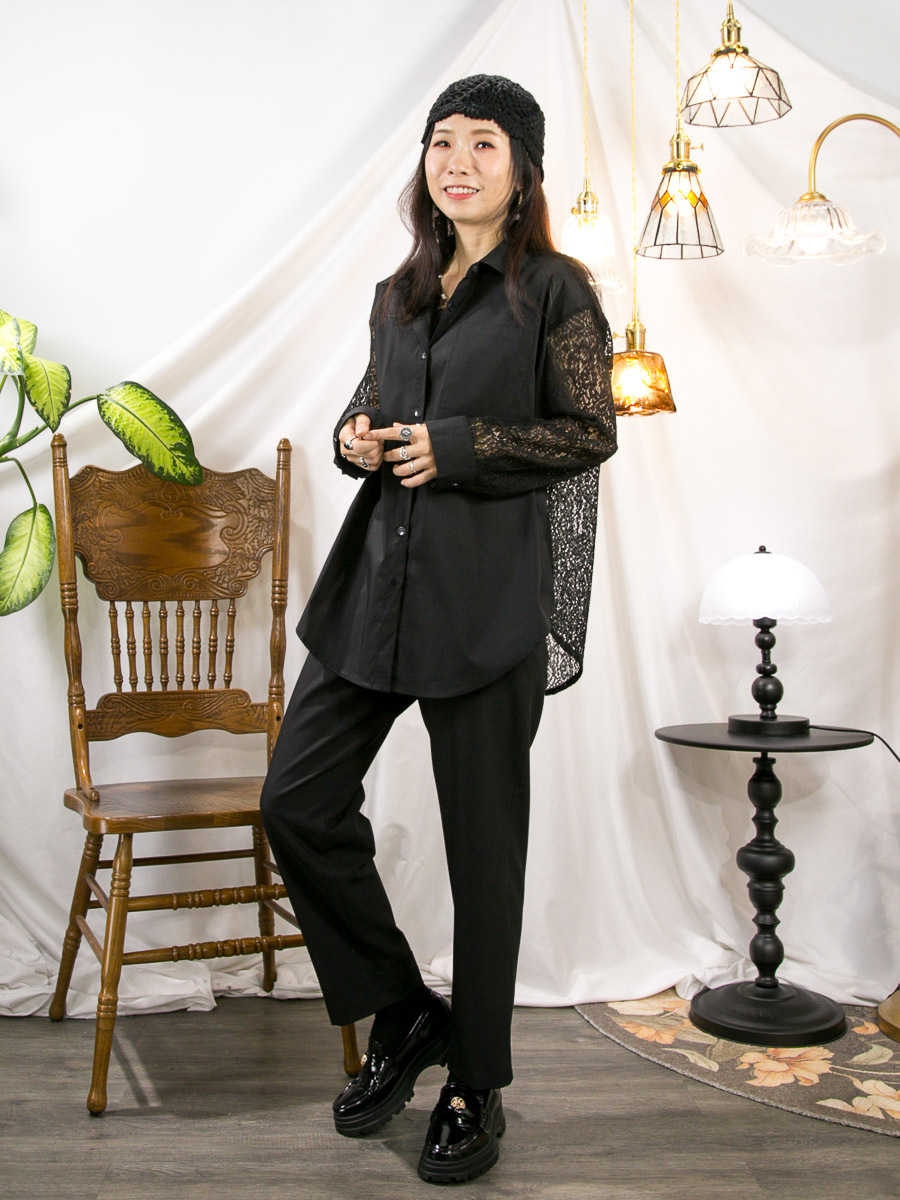 ⬇️開倉低至半價😱FINALSALE📣  全開胸扣鈕．手袖 後幅 LACE．恤衫料TOP【不設退換】