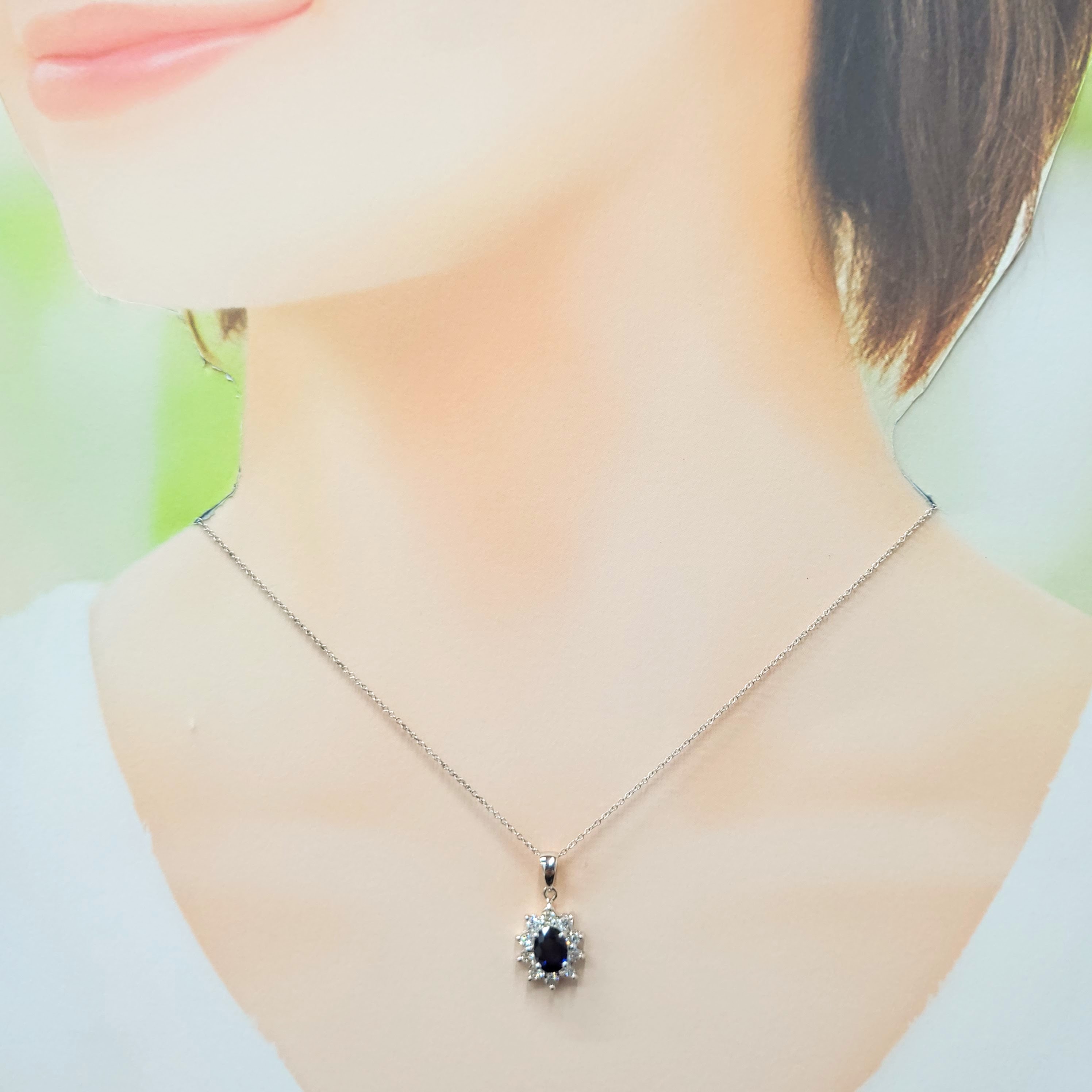 18K White Gold 1.02ct Sapphire and Diamond Pendant