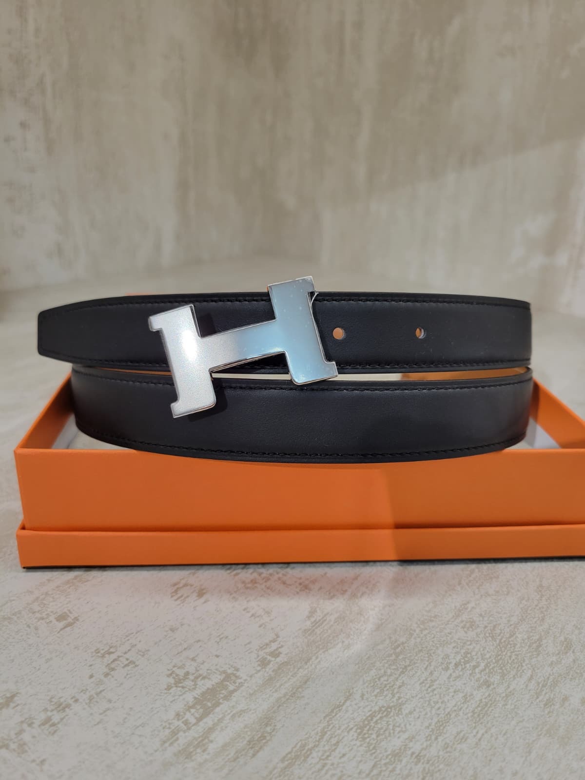 HERMES WOMEN BELT NOIR/GOLD P 85CM 24MM 女裝皮帶 雙面 腰帶 黑拼金 銀扣