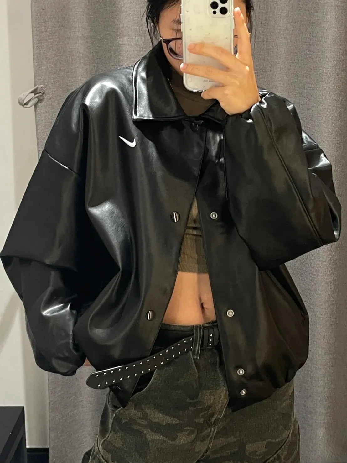 國外限定 NIKE 豹紋領 皮外套