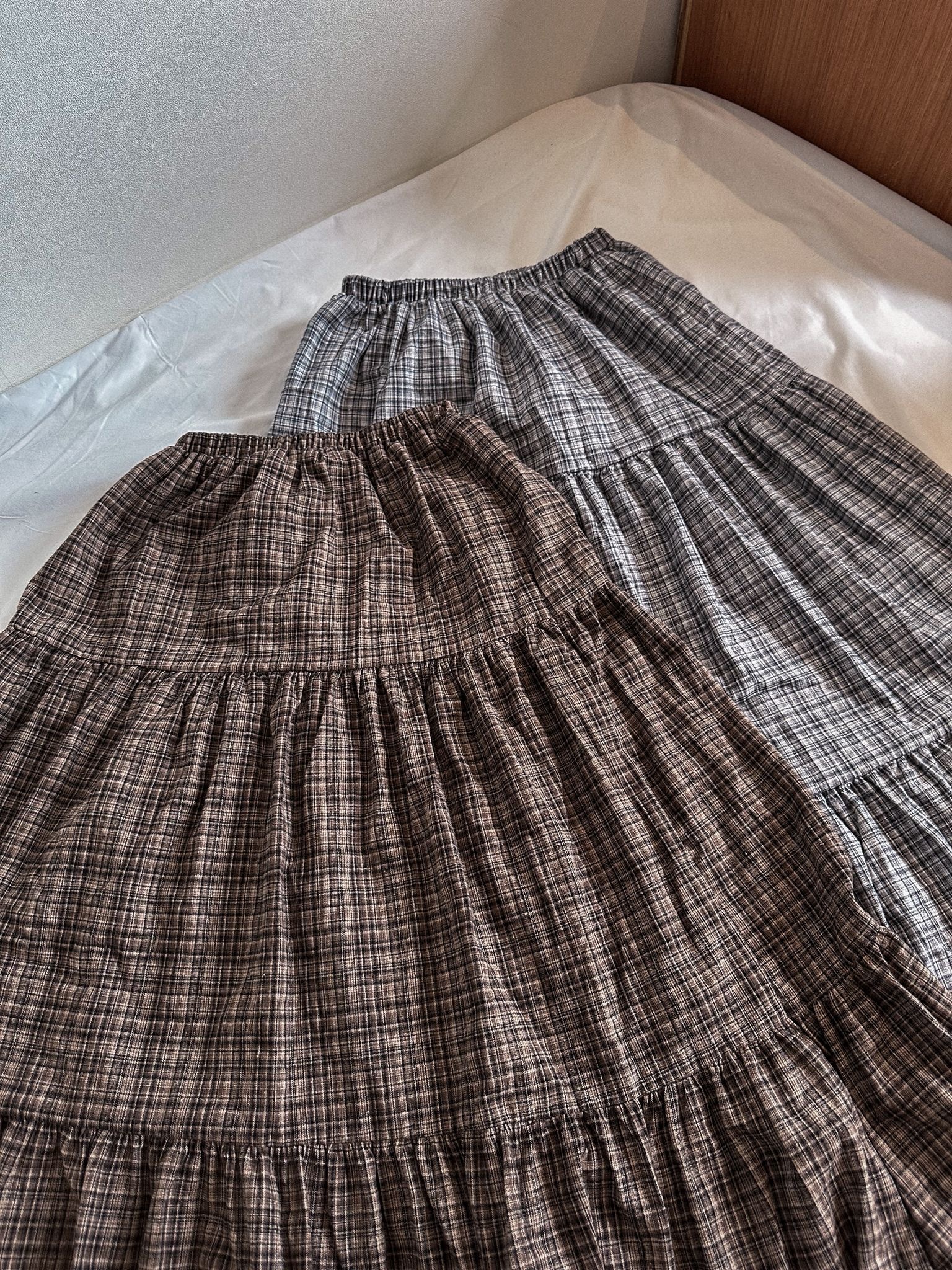 Earth Tone Checkered Long Cake Skirt〈🇰🇷DAY 3〉