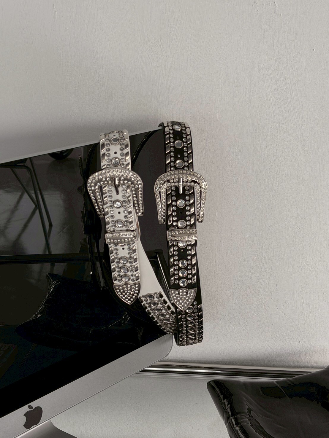 穿搭幫手 朋克搖滾水鑽皮帶2colors