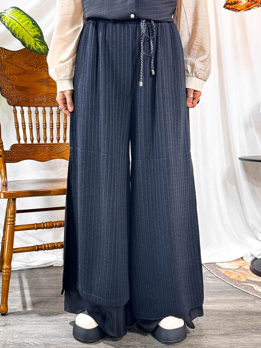 ⬇️開倉低至半價😱FINALSALE📣 橡根腰．腳位DOUBLE LAYER．滑滑料 拼 坑紋冷料褲 (有袋) 【不設退換】