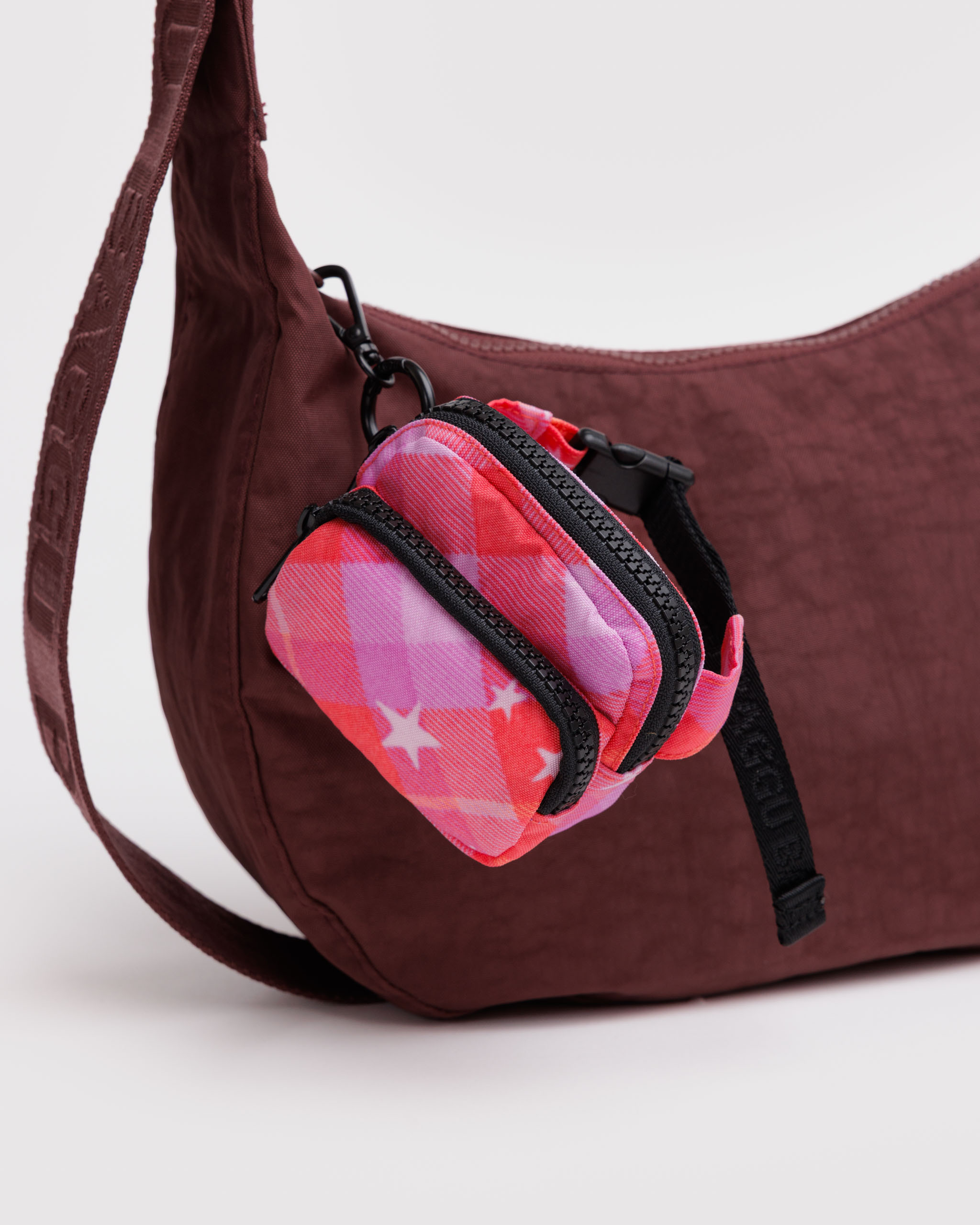 Crescent Bag Charm - Pink Star Plaid | BAGGU