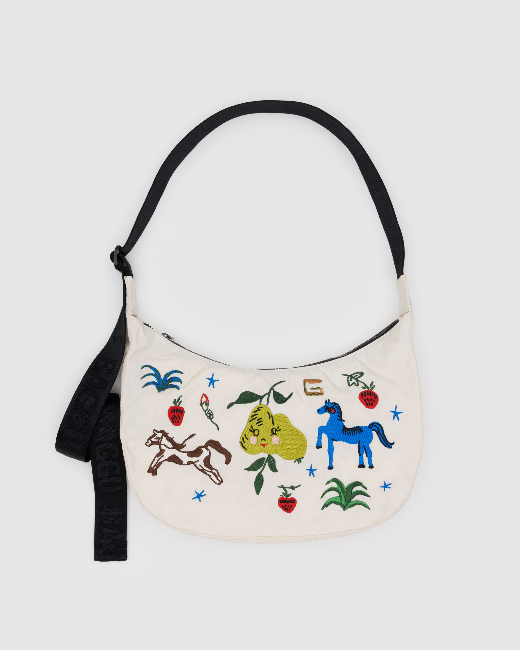 Medium Nylon Crescent Bag - Embroidered Painted Prairie | BAGGU