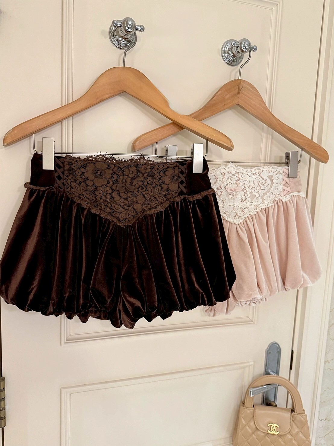 設計師家復古娃娃褲頭蕾絲絲絨花苞褲