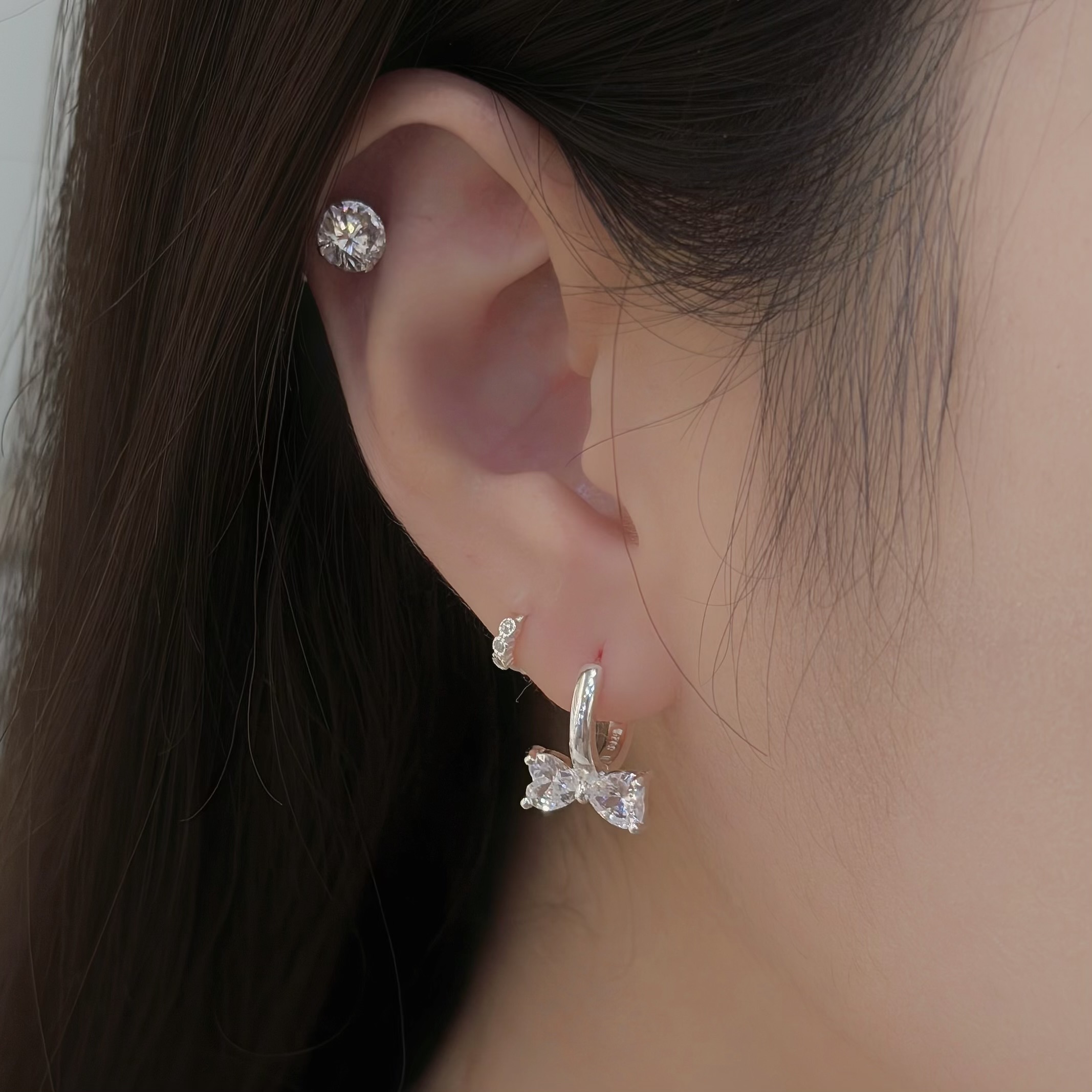 Y188鋯石蝴蝶結中圈純銀易扣