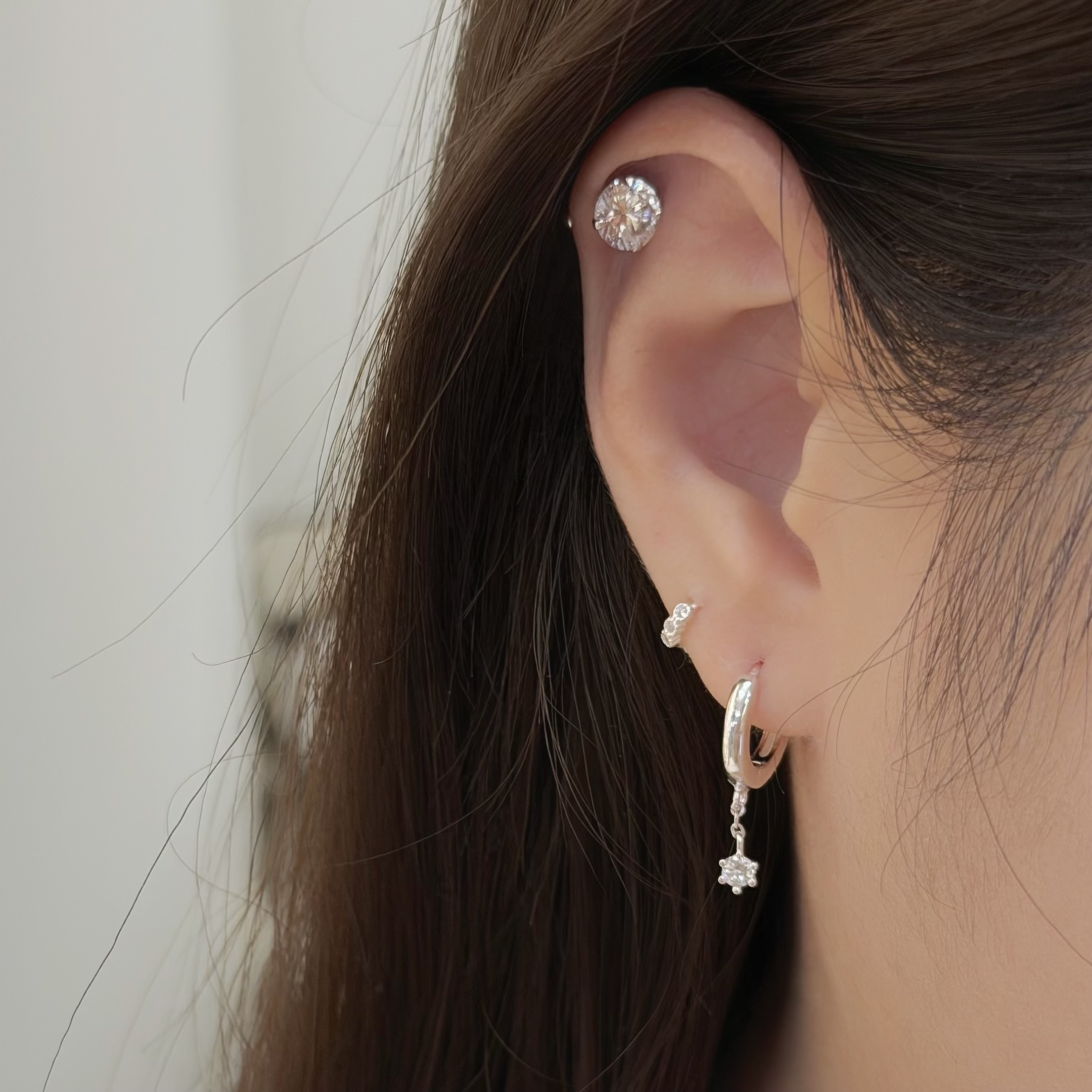 Y185單鑽小垂吊中圈純銀易扣