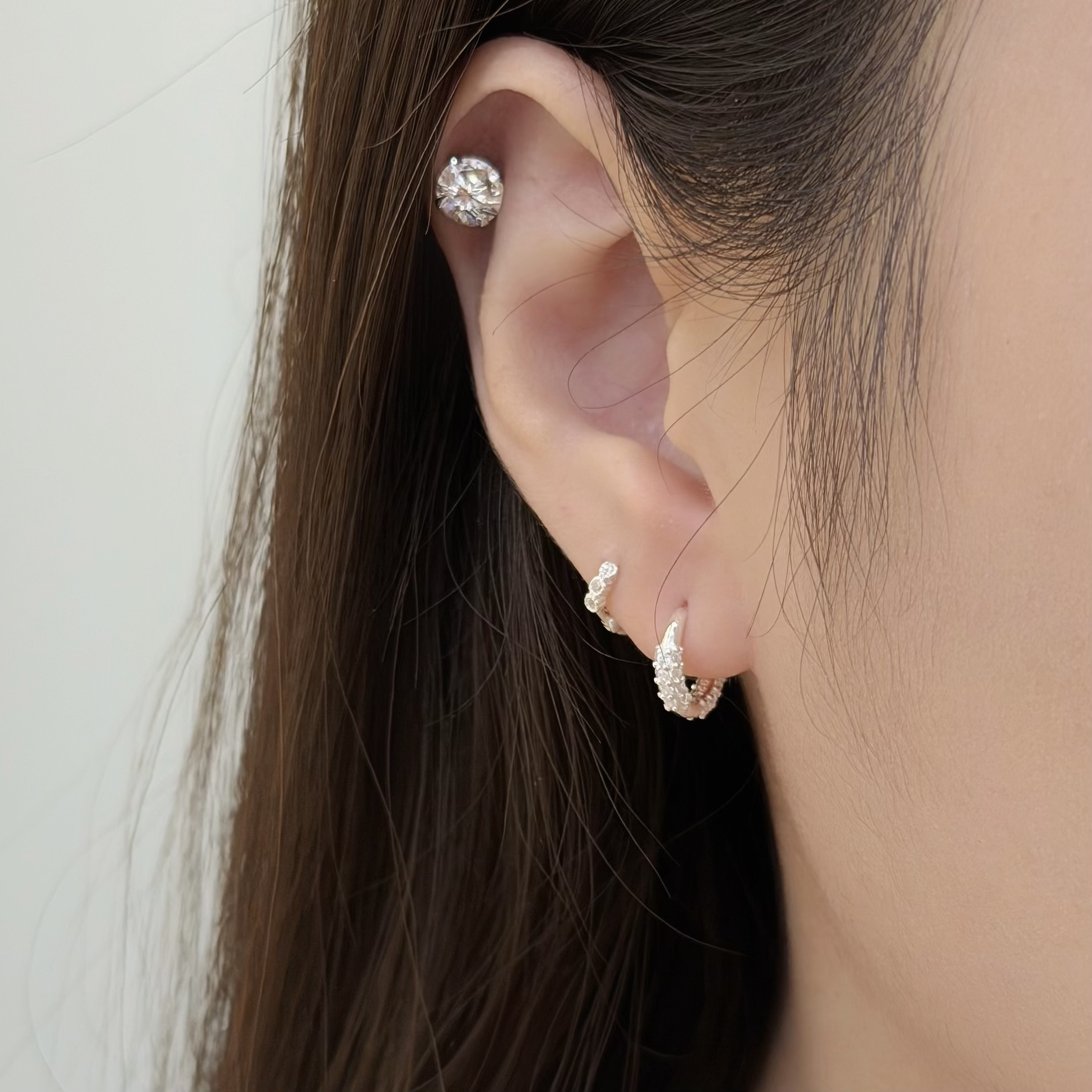 Y174雙邊排鑽小圈純銀易扣