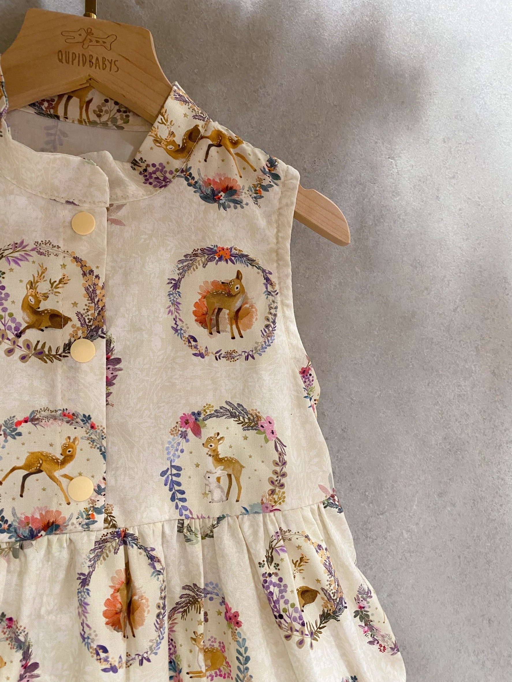 淺黃花圈梅花鹿 蛋糕裙洋裝(110)