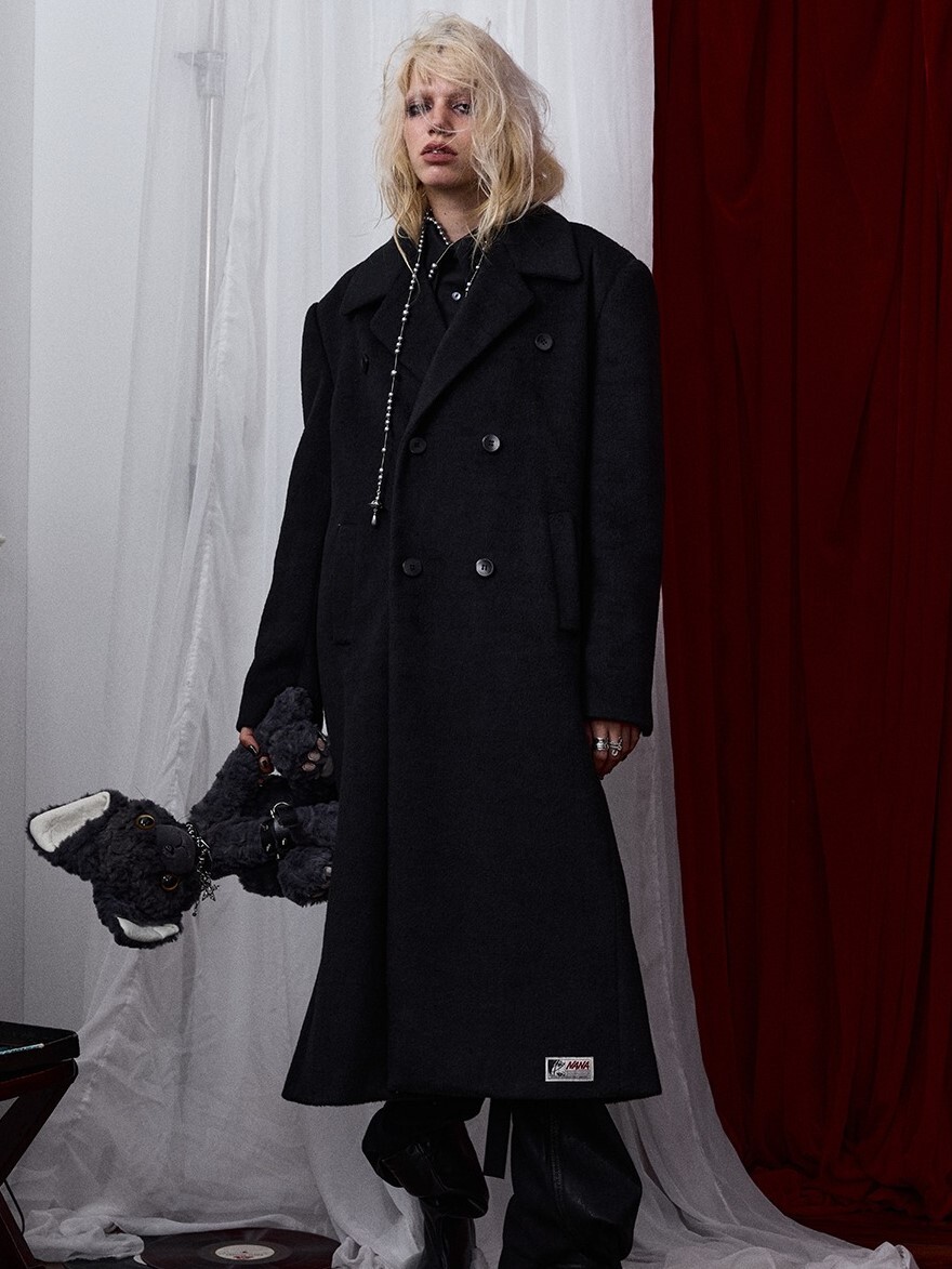 I DON‘T SMOKE X NANA Black Stones 絨毛 微收腰 鈕扣大衣 DONSMOKE