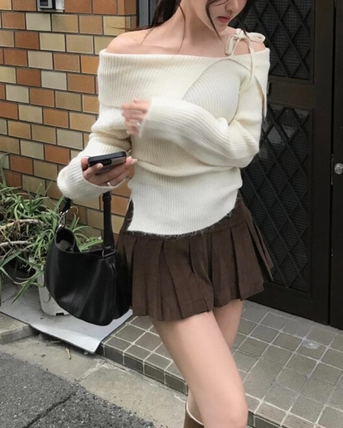 四釦燈芯絨百褶短褲裙