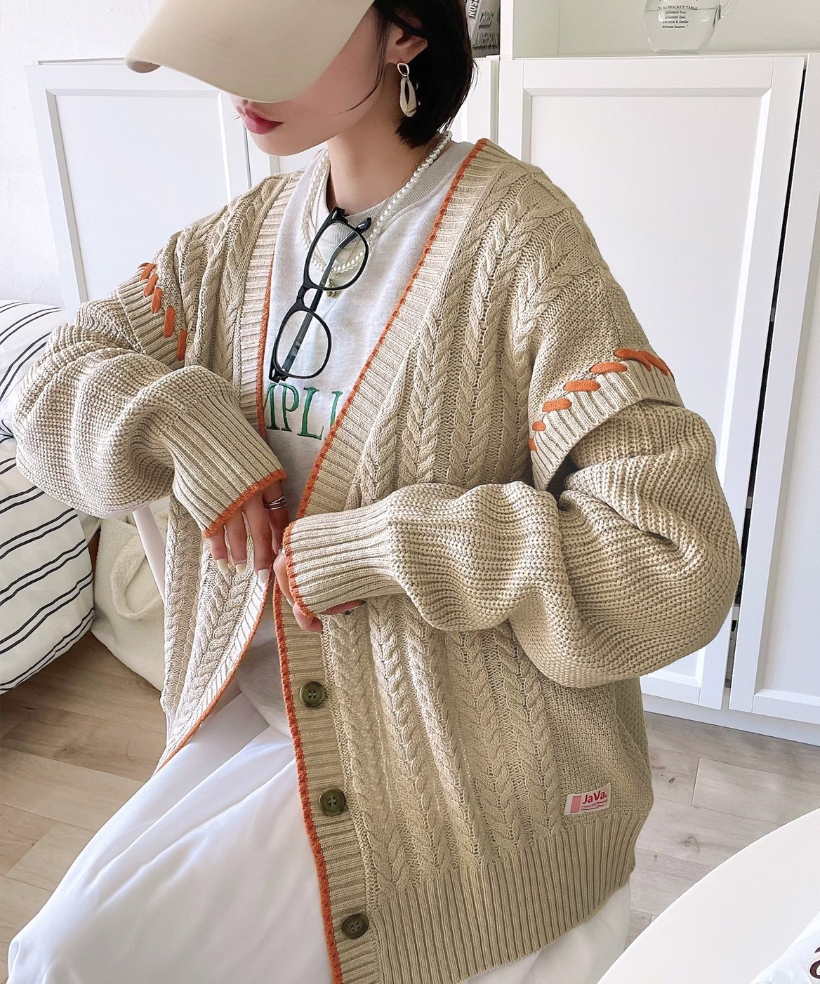 <售完斷貨 單件免運>日本 Java 針織衫 手工 縫製 撞色 寬鬆 毛衣 開襟 外套 正反兩穿 2色