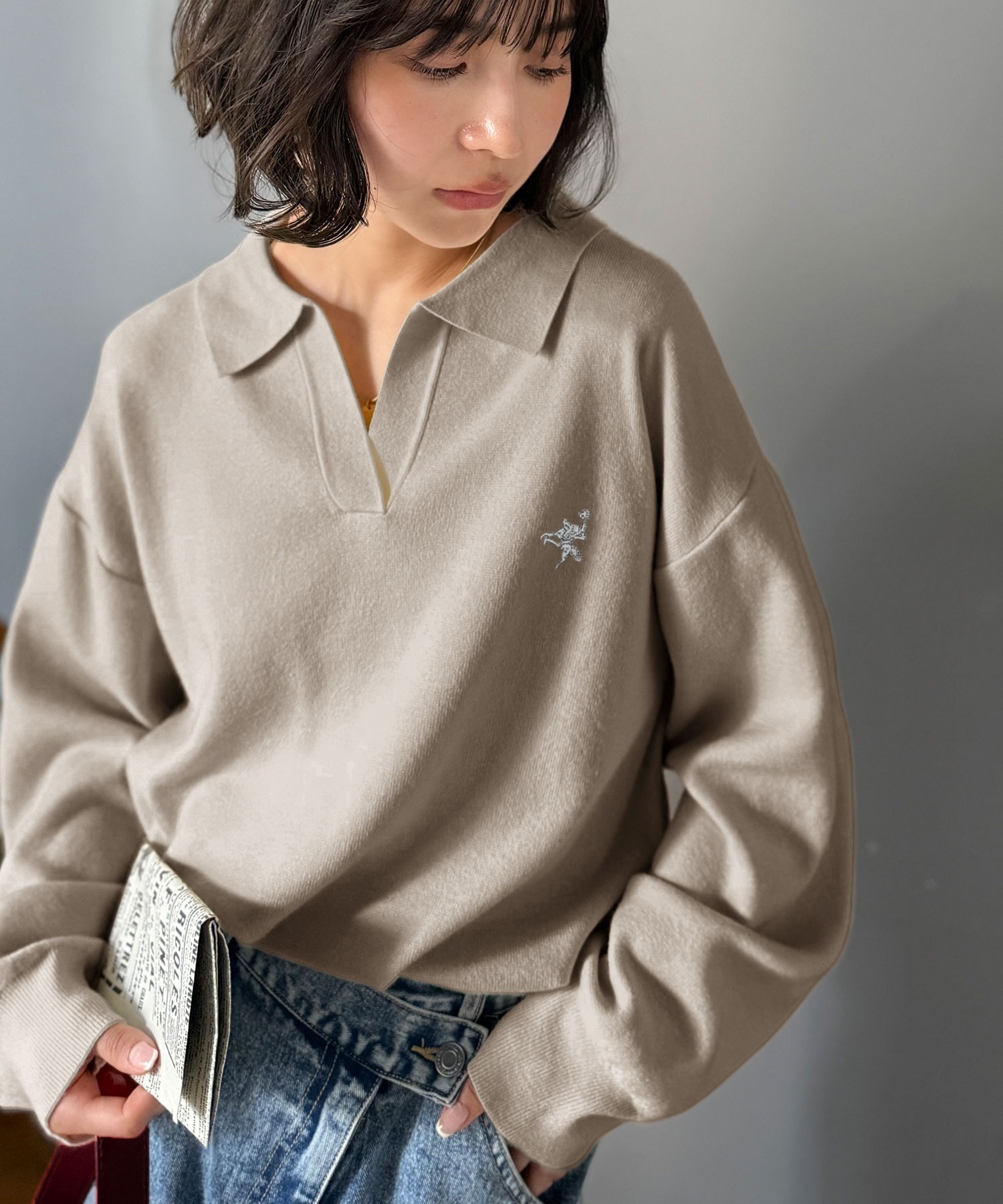 🇯🇵 日系品牌 JAVA 刺繡LOGO 立領 針織毛衣 針織衫 寬鬆 / 預購