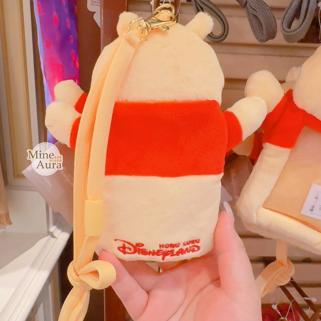 小熊維尼 Winnie the Pooh 絨毛 造型 票卡夾 掛繩 小包 -香港迪士尼樂園