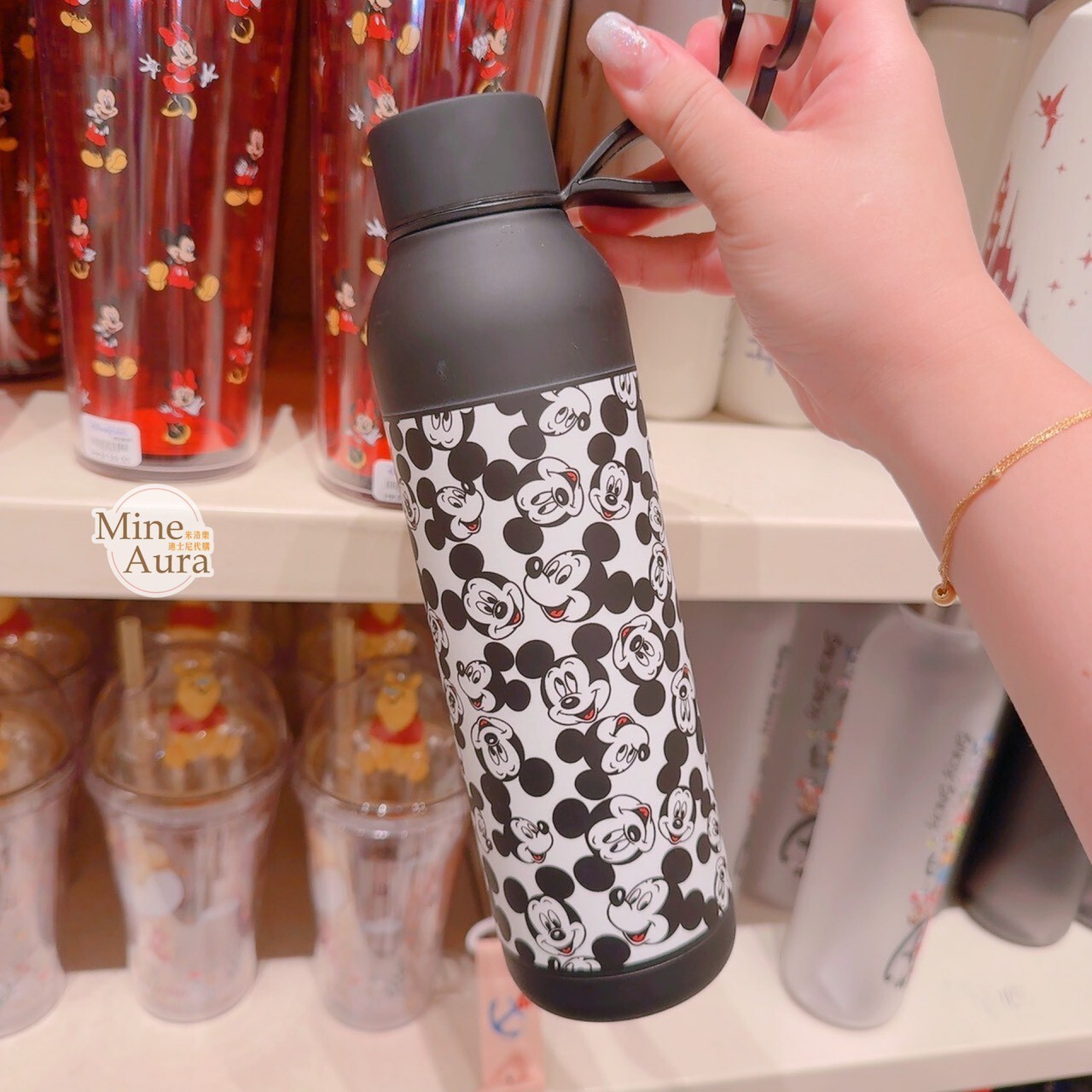 米奇 Mickey 滿版 圖案 黑色 造型扣環 水壺 -香港迪士尼樂園