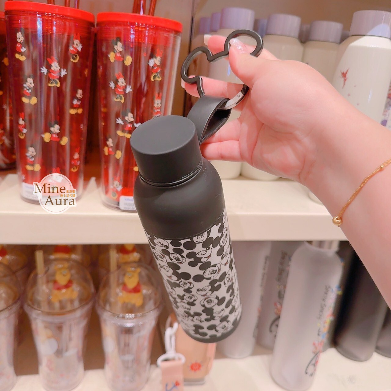 米奇 Mickey 滿版 圖案 黑色 造型扣環 水壺 -香港迪士尼樂園
