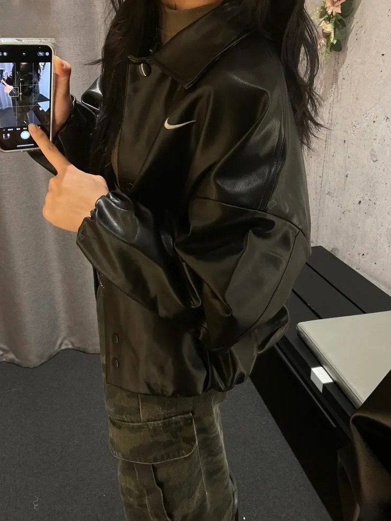 <國外限定> Nike 豹紋領 寬鬆皮外套 皮衣 皮外套 外套 IO0477010