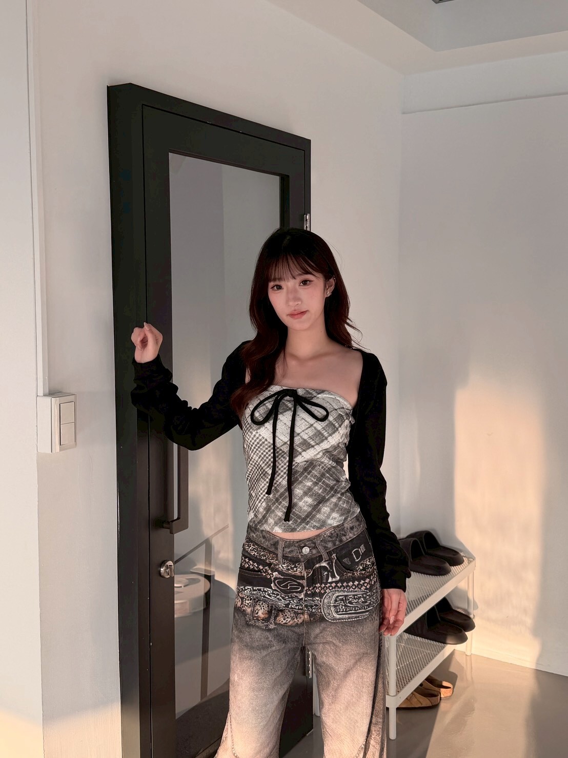 格紋抹胸+針織坎肩罩衫 2件set  2colors