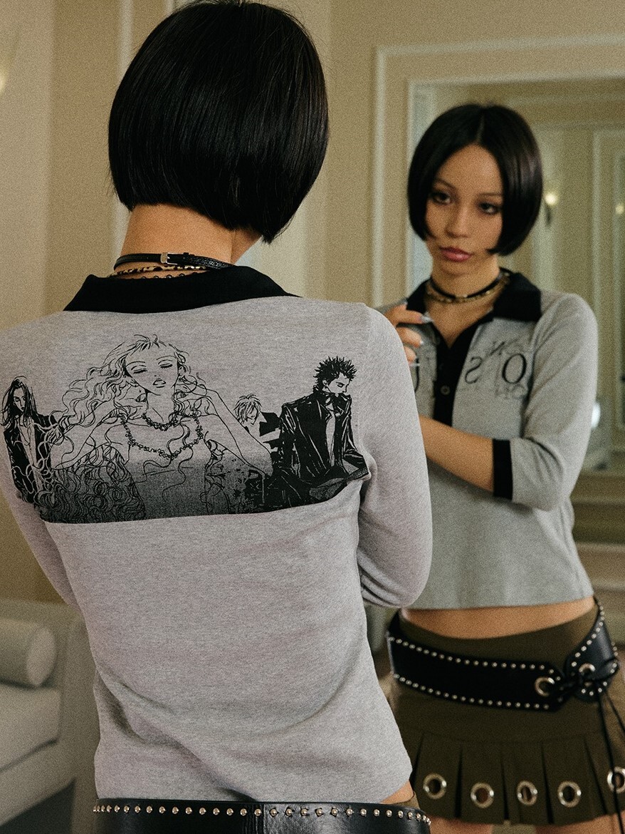 I DON‘T SMOKE X NANA  背圖印花 撞色 七分Polo長袖T DONSMOKE