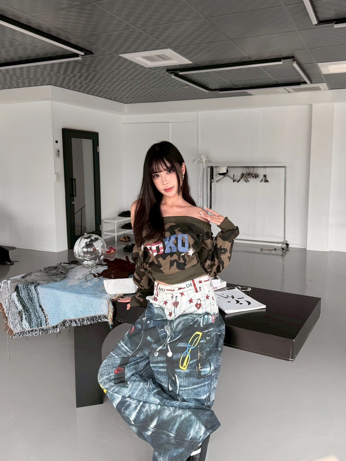 站那就是兵 美式印花迷彩斜肩上衣