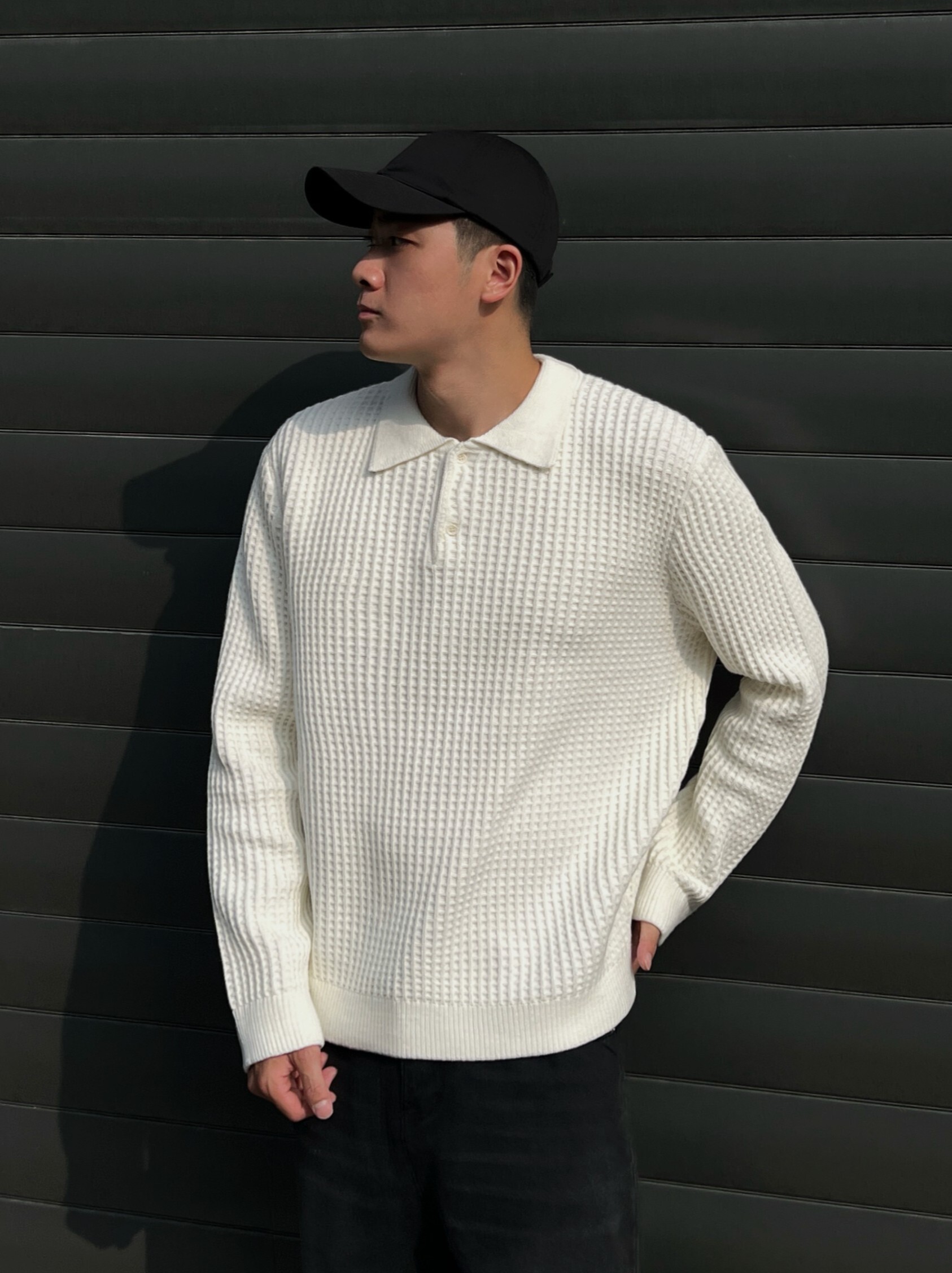 Plaid Textured Knit Polo