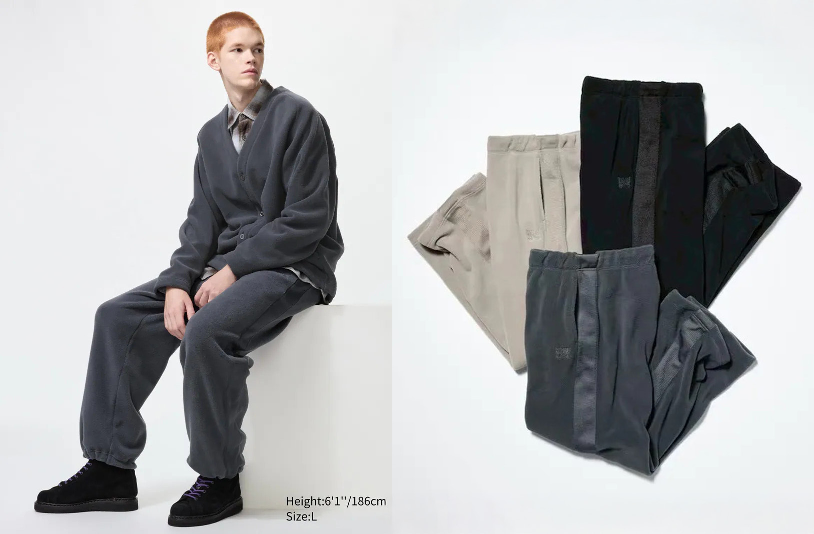 Uniqlo x Needles 刷毛寬褲