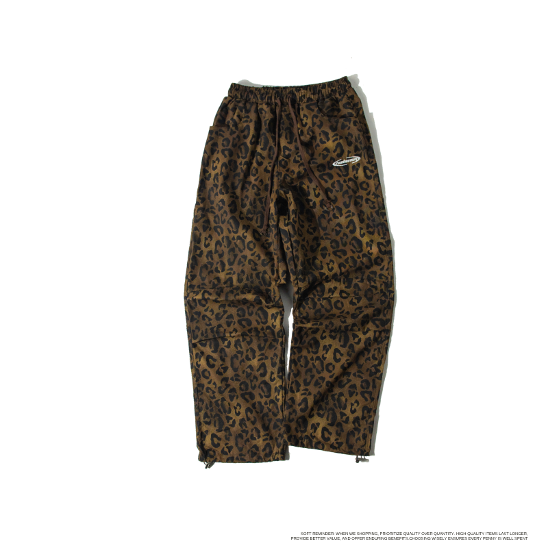 豹紋立體打折抽繩束腳寬褲