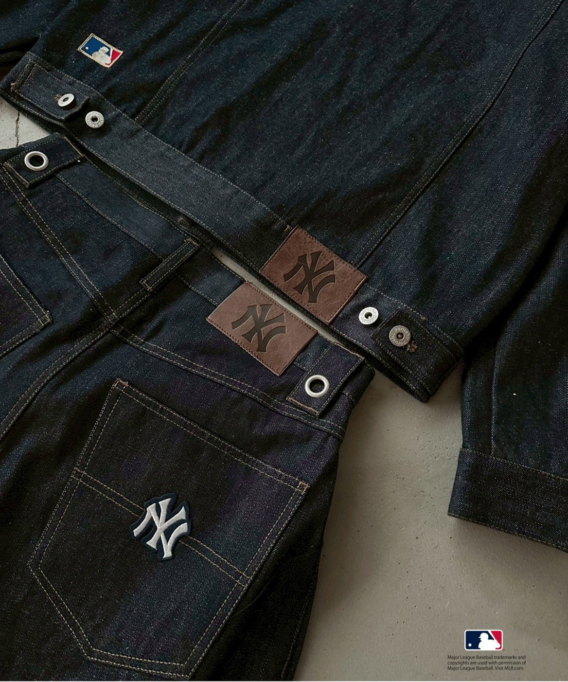 <限量發售>Perushu × MLB 聯名 復古 牛仔外套 牛仔彎刀褲