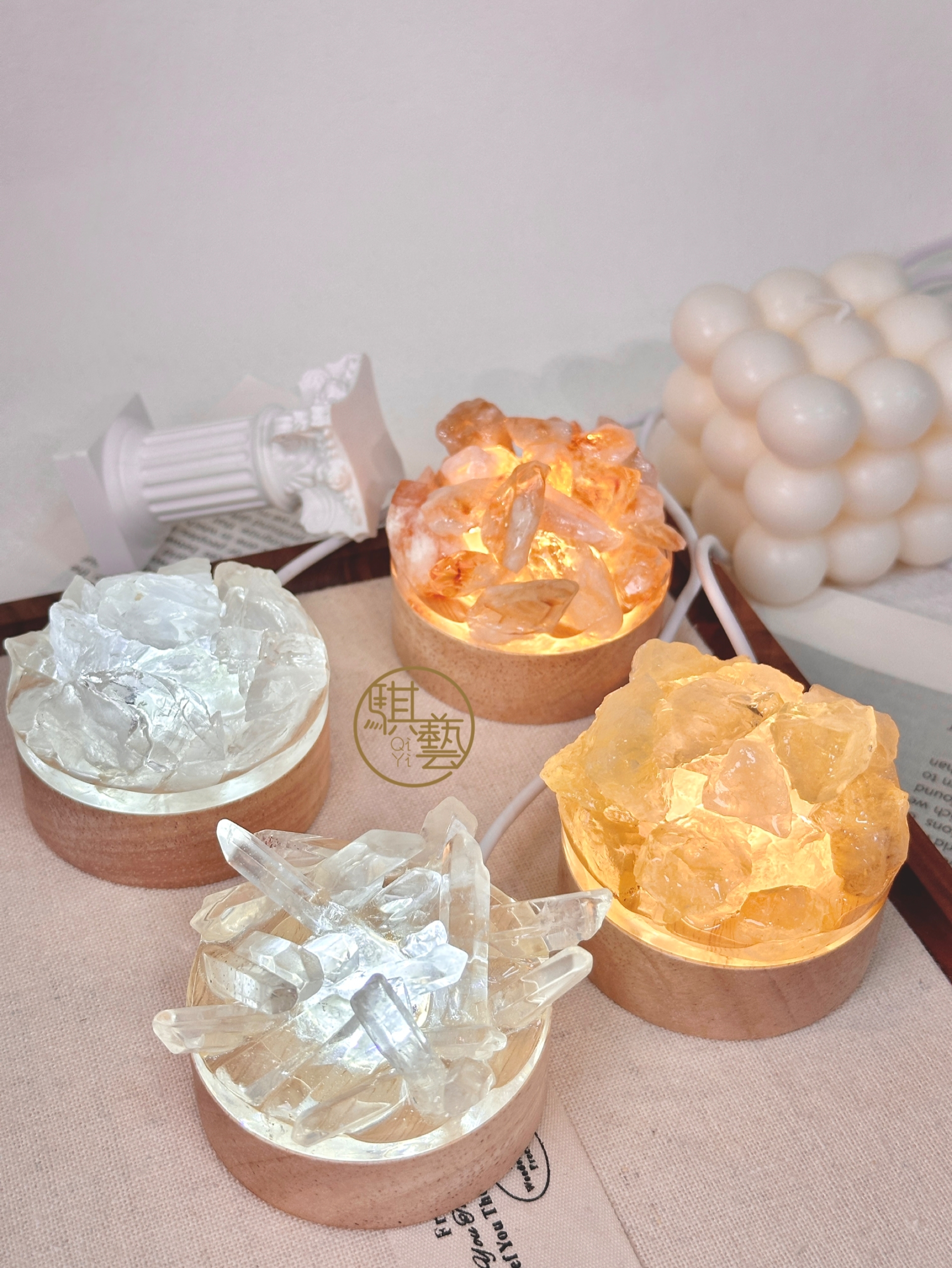 天然水晶小夜燈｜白水晶・黃水晶