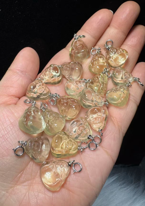 251016 - D25 透體黃水晶笑佛S925懶人扣吊咀 送 銀色固定珠針鏈頸鏈 (11月中到貨）