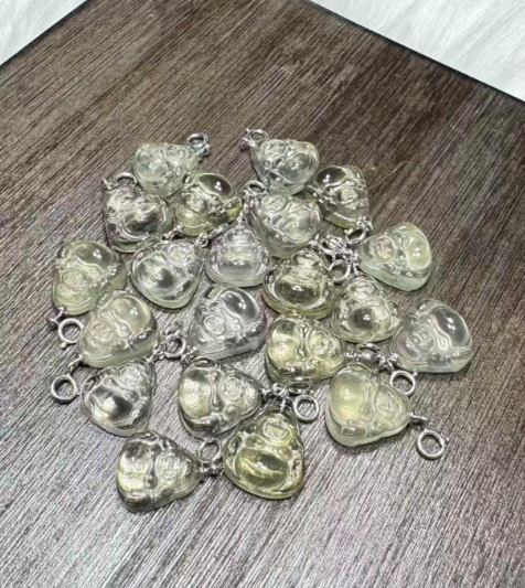 251016 - D25 透體黃水晶笑佛S925懶人扣吊咀 送 銀色固定珠針鏈頸鏈 (11月中到貨）