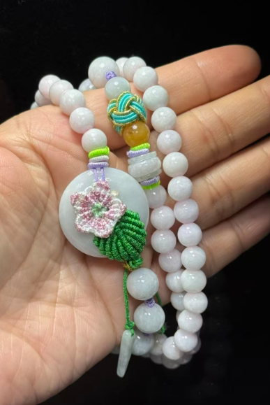 251016 - D51 7mm+A貨粉翡翠紫羅蘭花花平安扣長頸鏈（一物一證書）(11月中到貨）