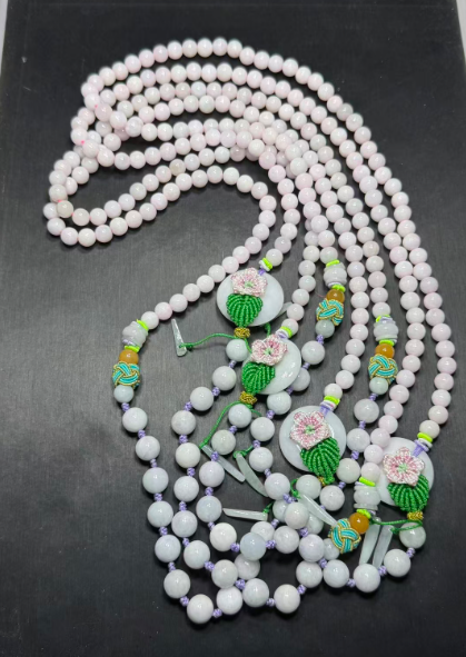 251016 - D51 7mm+A貨粉翡翠紫羅蘭花花平安扣長頸鏈（一物一證書）(11月中到貨）