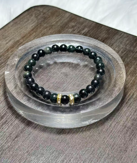 251016 - D53 6mm+烏雞墨玉翡翠砂金設計款手串(11月中到貨）