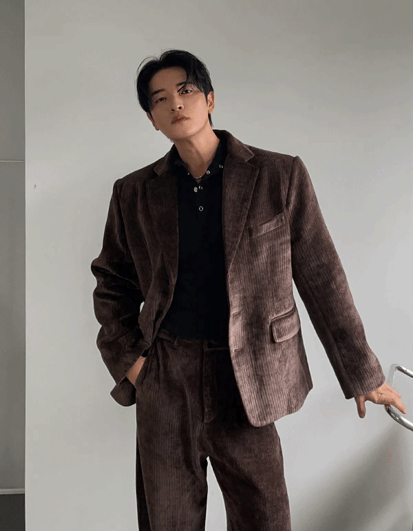 Rox 燈芯絨西裝外套 直筒休閒褲 成套西裝