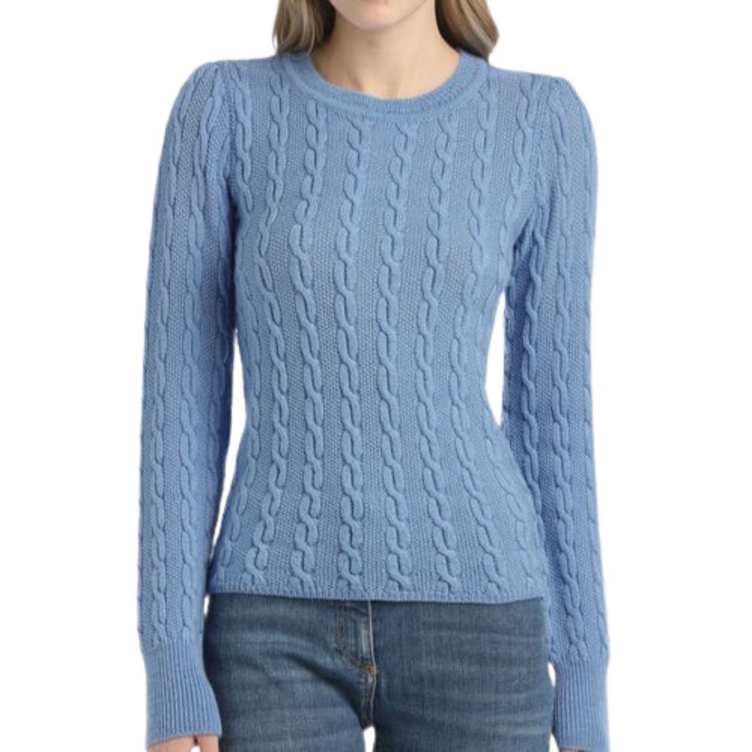 1LS1015-002 LUISA SPAGNOLI Cervino Cable Knit Pullover Jumper Blue #100166.0641 (C-EU-E)