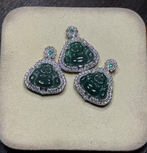 251016 - D61 A貨翡翠佛公雙層鋯石包邊吊咀(11月中到貨）