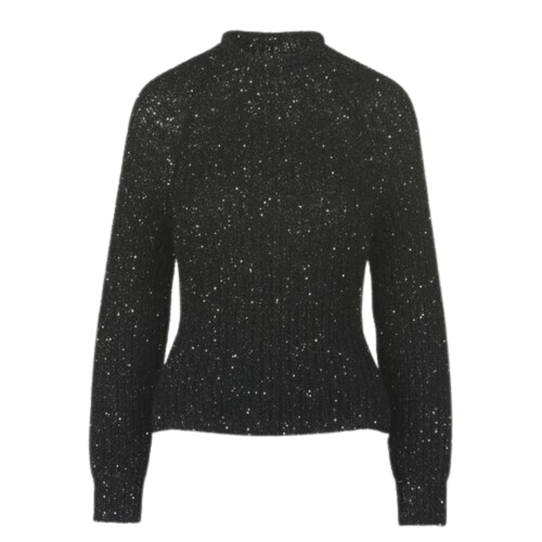 1LS1015-005 LUISA SPAGNOLI Lurex Pullover Jumper Black #100150.0101 (C-EU-E)
