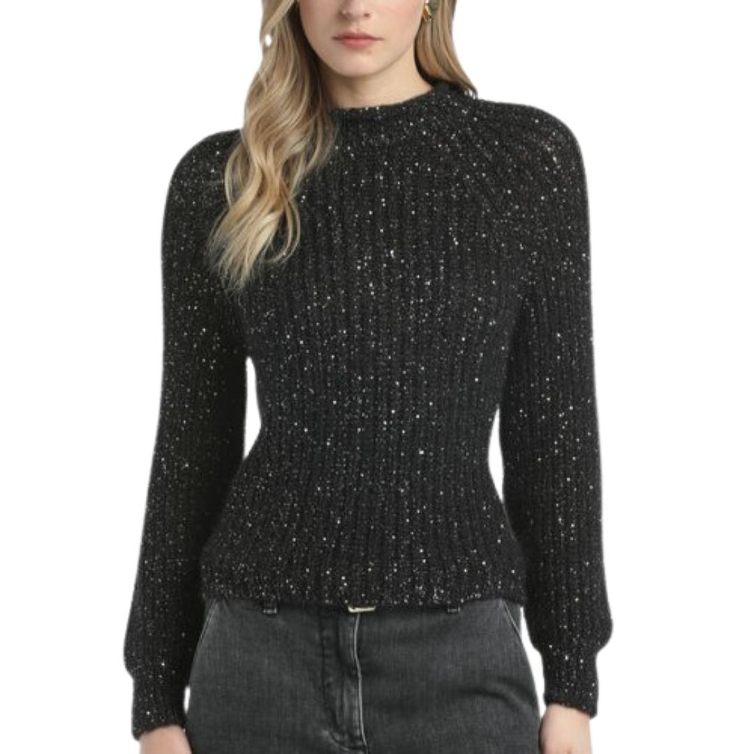 1LS1015-005 LUISA SPAGNOLI Lurex Pullover Jumper Black #100150.0101 (C-EU-E)