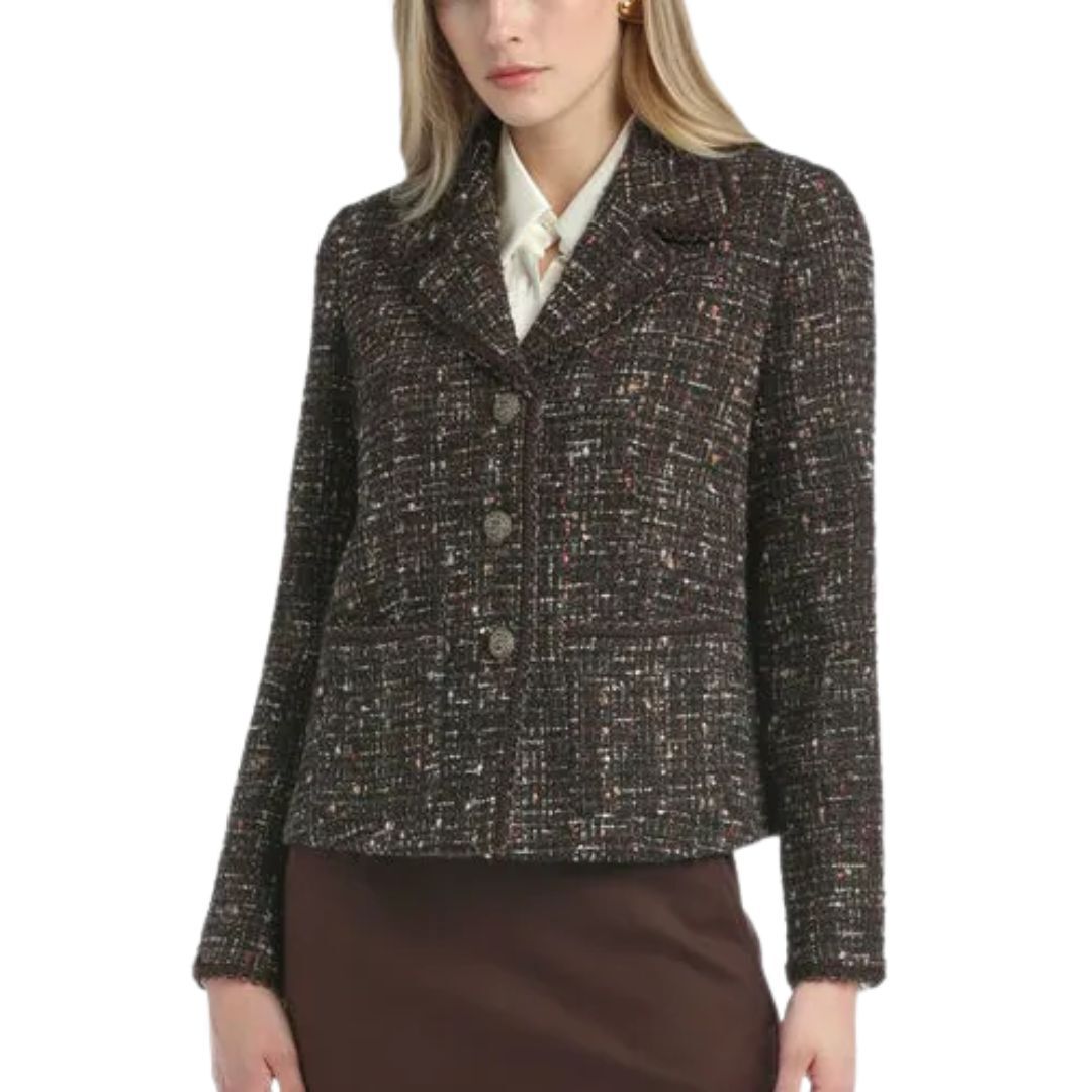 1LS1015-024 LUISA SPAGNOLI Schermata Melange Boucle Jacket Brown #542267.3962 (C-EU-E)