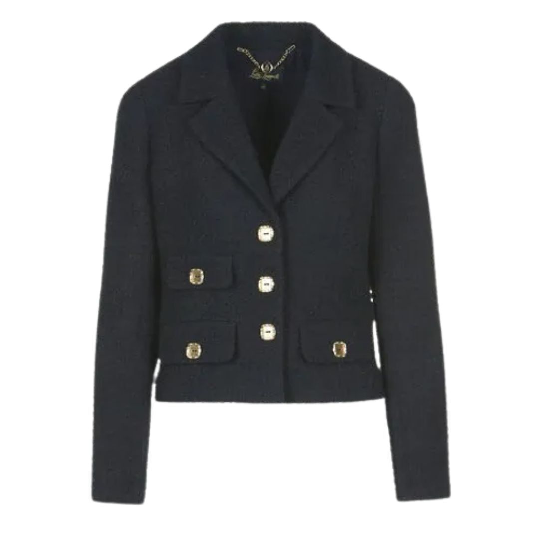 1LS1015-021 LUISA SPAGNOLI Saponetta Boucle Wool Jacket Blue #542245.1218 (C-EU-E)