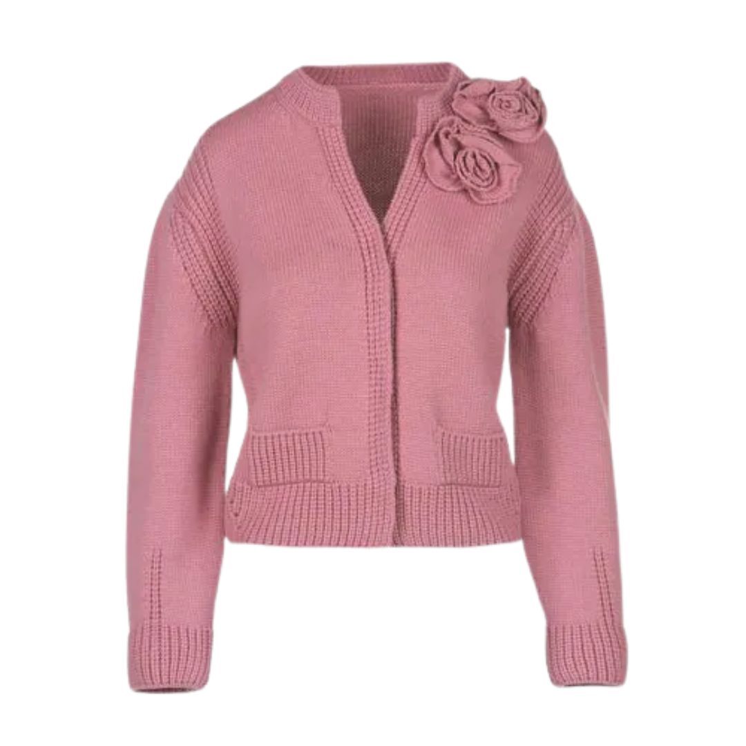 1LS1015-016 LUISA SPAGNOLI Montecarlo Cardigan with Applique Pink #100080.0312 (C-K11-E)