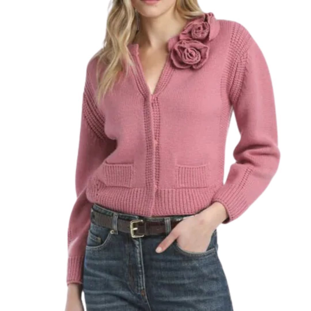1LS1015-016 LUISA SPAGNOLI Montecarlo Cardigan with Applique Pink #100080.0312 (C-K11-E)