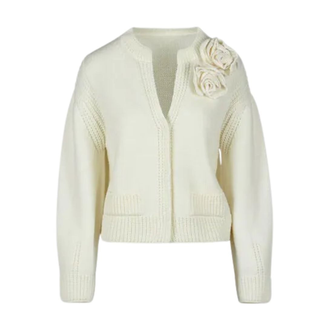 1LS1015-015 LUISA SPAGNOLI Montecarlo Cardigan with Applique Cream #100080.0202 (C-EU-E)