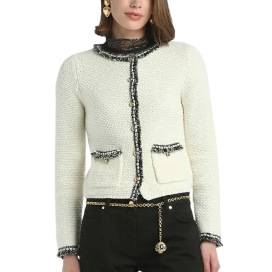 1LS1015-014 LUISA SPAGNOLI Minestra Elegant Cardigan Cream #100088.0202 (C-EU-E)