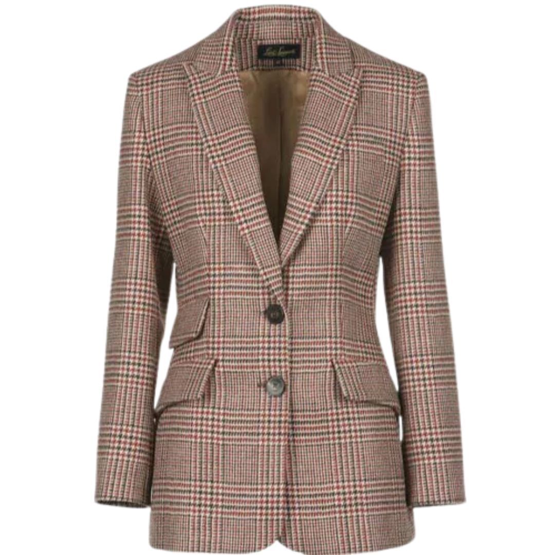1LS1015-008 LUISA SPAGNOLI Specchiera Houndstooth Blazer Jacket Brown #542473.3966 (C-EU-E)